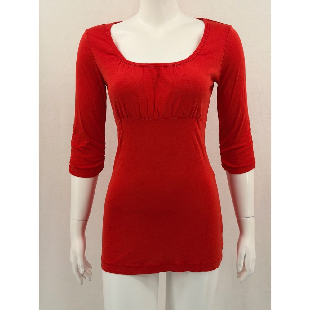 XCVI Top Womens Medium Orange Ruched 3/4 Sleeve Scoop Neck Casual Supima Cotton